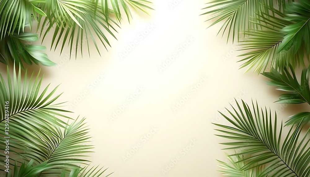 Obraz premium Tropical leaves frame on beige background