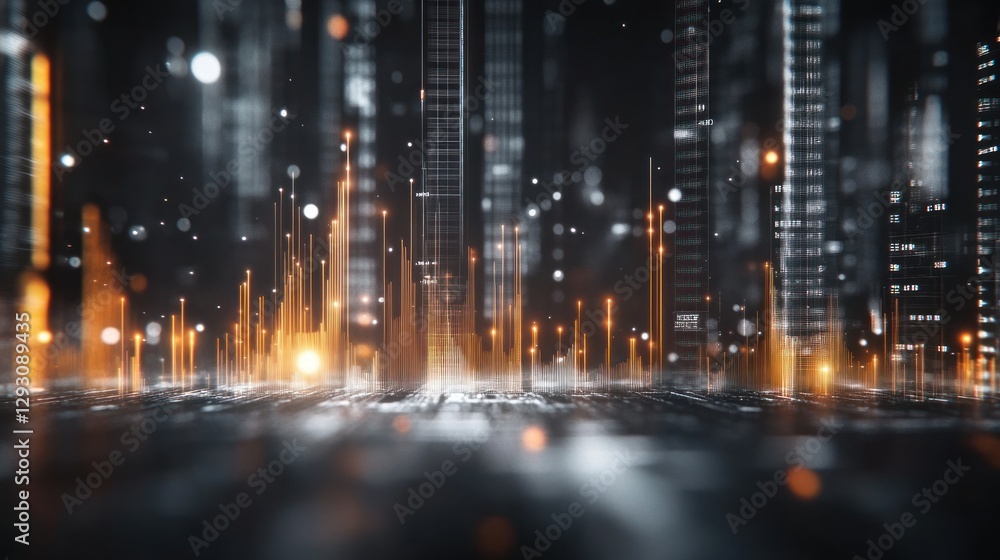 Fototapeta premium Futuristic cityscape with glowing data visualizations