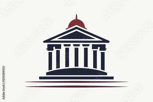 Sleek design of a modern courthouse building featuring a prominent dome and classic columns, Sleek and professional take on a courthouse building, minimalist simple modern vector logo design