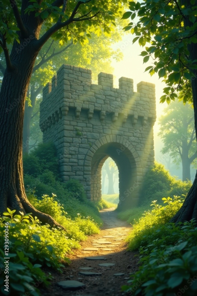 Obraz premium Sunlight streams through leaves onto children building a fort , imagination, shadow, summer