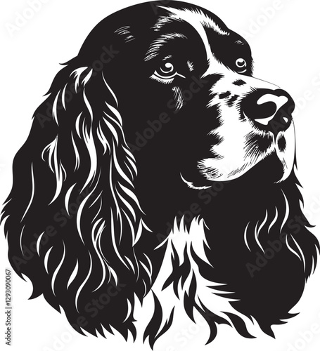 English Springer Spaniel Silhouette Vector Illustration White Background