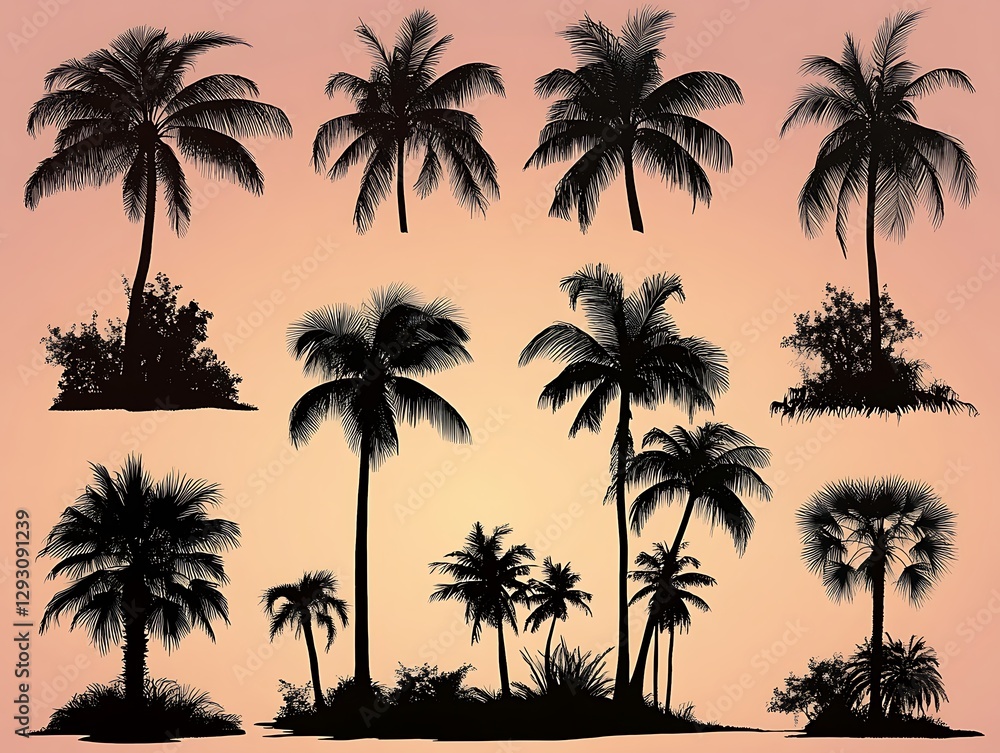 Obraz premium Tropical palm silhouettes, sunset