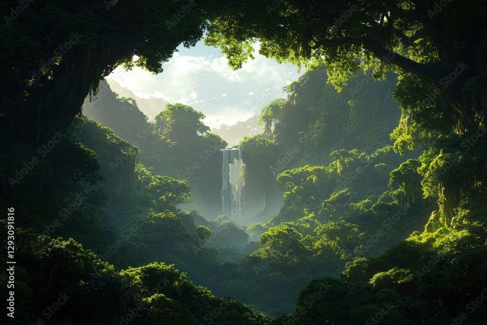 Obraz premium Waterfall in Heart-Shaped Jungle Opening