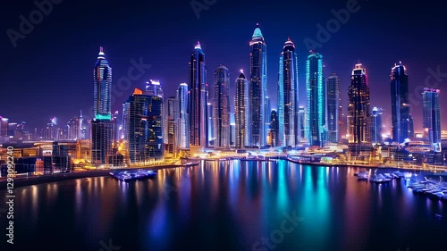 Wallpaper Mural Vibrant city skyline illuminated by neon lights during night time in a bustling urban environment Torontodigital.ca