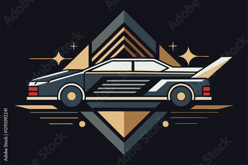 A sleek, stylized car showcases a streamlined design with technical features, highlighted in a dark composition, Streamlined design with a hint of technical sophistication