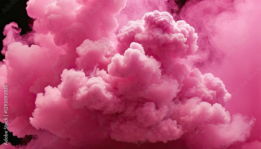Fototapeta premium Pink Smoke Explosion: A mesmerizing visual of pink smoke billowing dramatically against a dark backdrop, showcasing texture and dynamic movement.