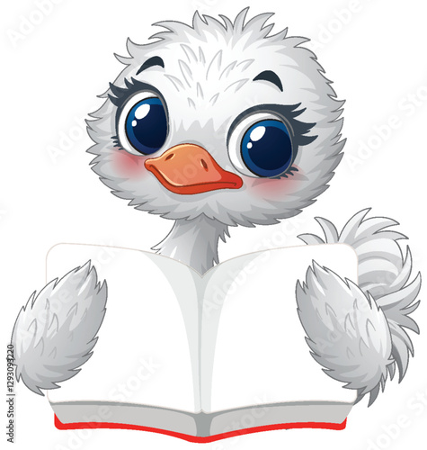 Cute Ostrich Reading a Book