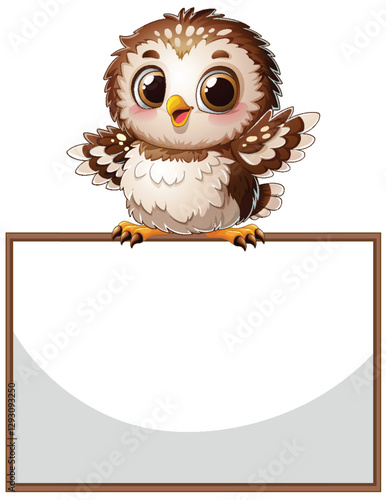 Cute Owl on Blank Signboard