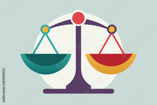 The balance scale, with distinct colors, illustrates the concept of equality and fairness in society, Symbolic representation of balance and equality, minimalist simple modern vector logo design