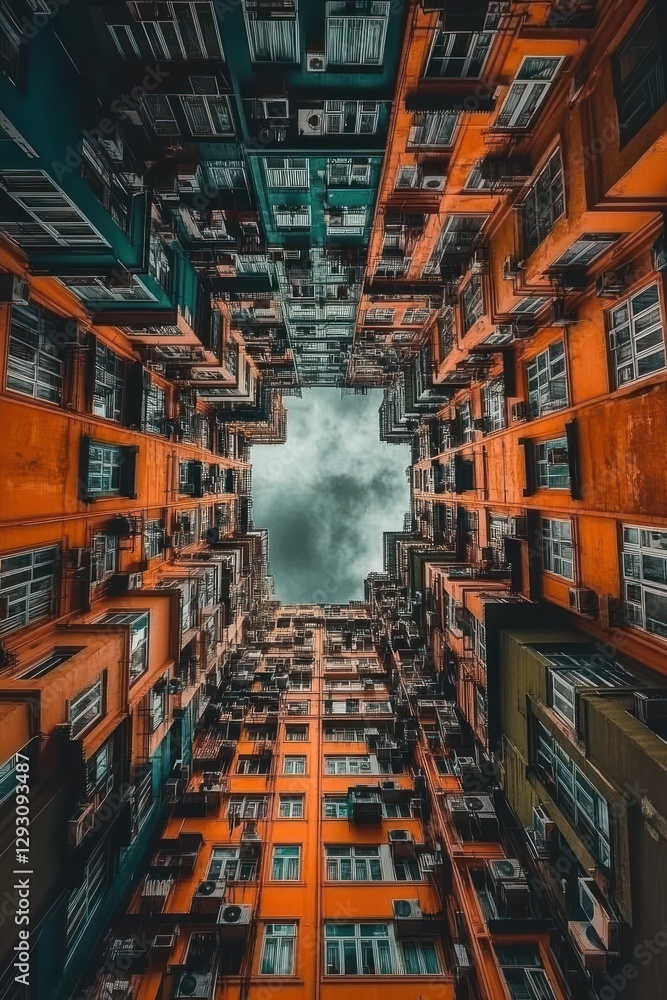 Fototapeta premium Colorful urban architecture viewed from below