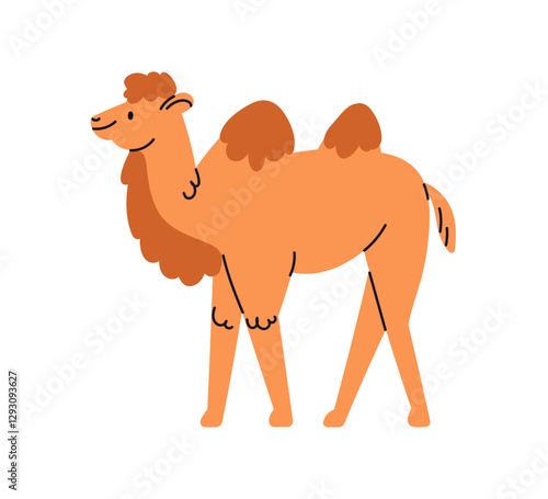 Camel walking. Cute desert mammal with two fluffy humps. Exotic tropical wild...