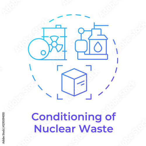 Conditioning of nuclear waste blue gradient concept icon. Prepare radioactive materials for safe long term storage. Round shape line illustration. Abstract idea. Graphic design. Easy to use in article