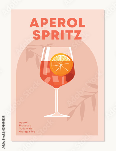 Aperol Spritz Cocktail  with Orange Slice vector illustration