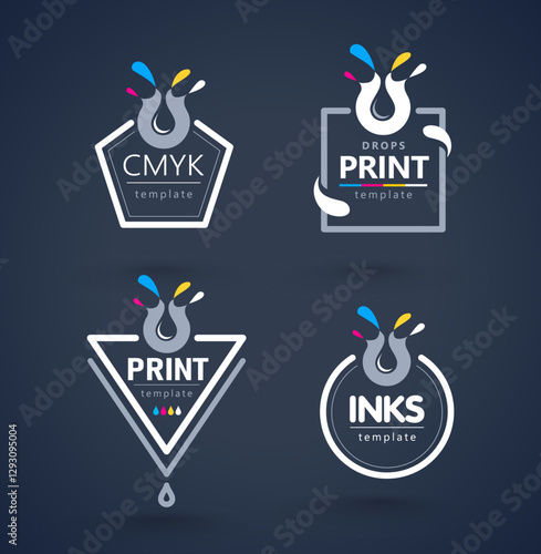 Set Logo Print CMYK Inks. Template design vector. White background. Black backgroung.