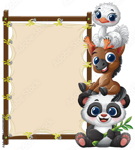 Adorable Animal Friends with Blank Sign