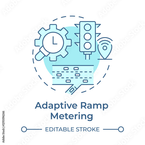 Adaptive ramp metering soft blue concept icon. Vehicle flow control system. Traffic management strategy. Round shape line illustration. Abstract idea. Graphic design. Easy to use in brochure
