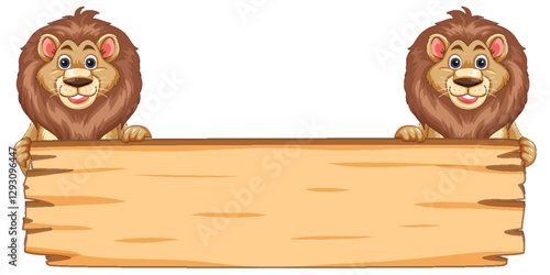 Lions Holding a Wooden Sign