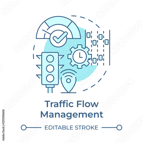 Traffic flow management soft blue concept icon. Real time adjustments of road infrastructure. Vehicle regulation. Round shape line illustration. Abstract idea. Graphic design. Easy to use in booklet