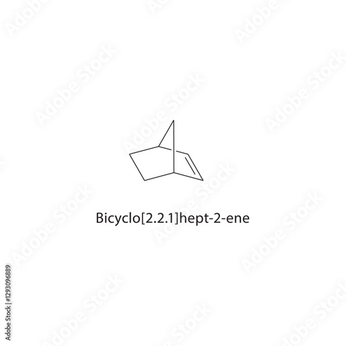 Bicyclo[2.2.1]hept-2-ene skeletal structure.Bicyclic Alkene compound schematic illustration. Simple diagram, chemical formula.