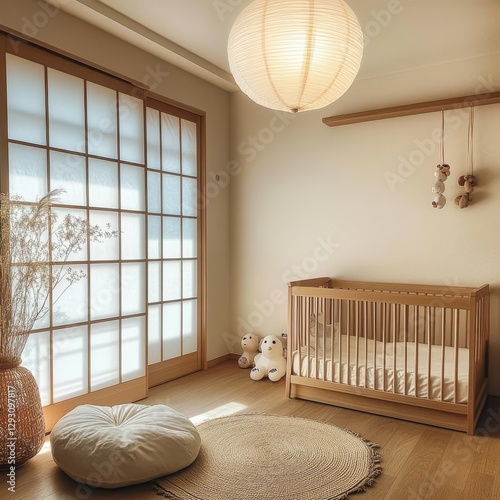 A modern baby nursery features a beautiful functional interior design