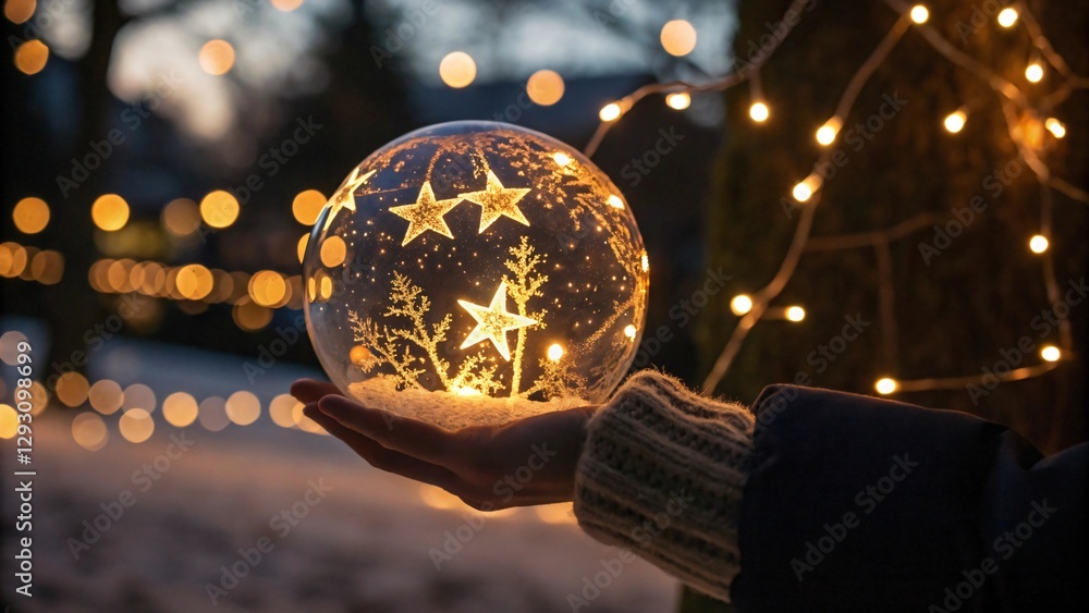 Fototapeta premium Christmas Star Orb: Glowing Festive Light in Hand