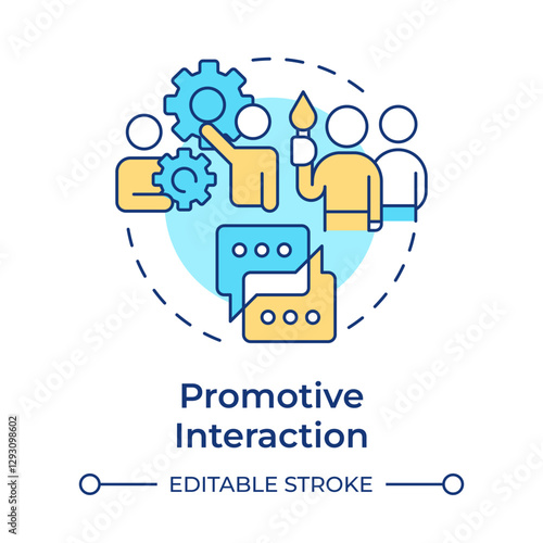 Promotive interaction multi color concept icon. Team work. Brainstorm, communication. Round shape line illustration. Abstract idea. Graphic design. Easy to use in infographic, presentation