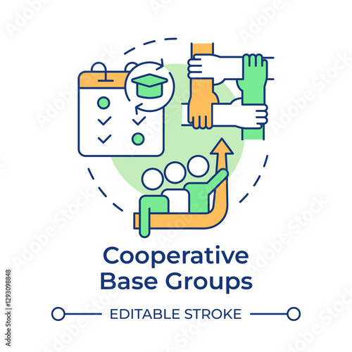 Cooperative base groups multi color concept icon. Partnership, checklist. Team work. Round shape line illustration. Abstract idea. Graphic design. Easy to use in infographic, presentation