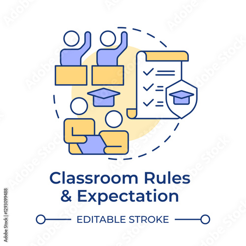 Classroom rules and expectation multi color concept icon. Checklist, guidelines. Round shape line illustration. Abstract idea. Graphic design. Easy to use in infographic, presentation