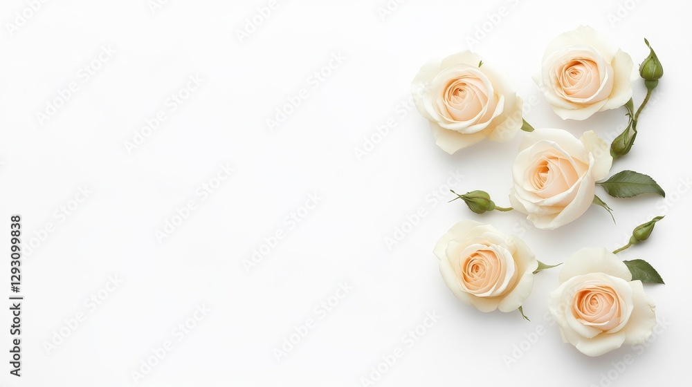 Soft Pale Roses on White Background for Elegant Floral Design Soft Pale Roses on White Background for Elegant Floral Design