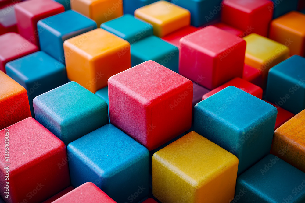 A pile of brightly colored cubes sitting on top of each other A pile of brightly colored cubes sitting on top of each other