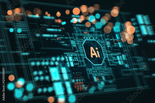 AI on abstract background. Concept of AI visualization, coding, AI training or big data analysis with fast and cutting-edge technology.
