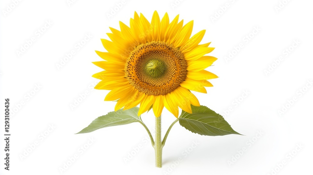 Fototapeta premium Vibrant Sunflower Bloom Facing Bright Light on White Background