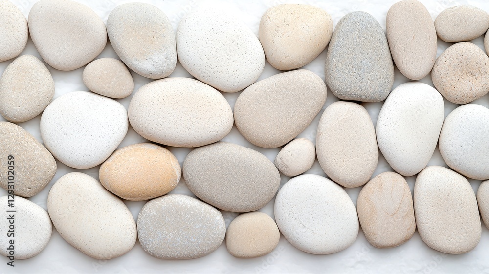 Smooth white stones arranged in a pattern, showcasing natural beauty and earthy textures for design inspiration. Smooth white stones arranged in a pattern, showcasing natural beauty and earthy textures for design inspiration.
