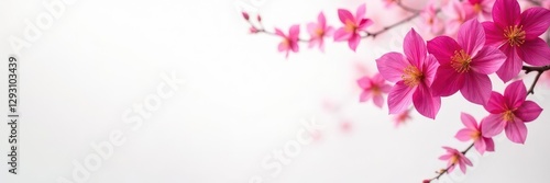 Crisp white background, vibrant fuchsia blooms, oriental design, happiness symbol, blossom, flowers, design