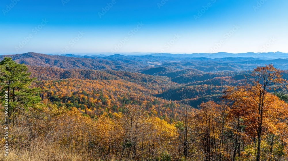 Autumn Mountain Range Under Clear Blue Sky Autumn Mountain Range Under Clear Blue Sky