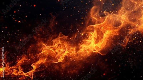 Wallpaper Mural Fiery flames isolated on a black background. Glowing fire embers and particles in the air with copy space Torontodigital.ca