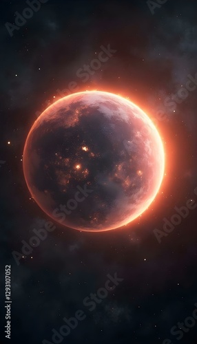 fantasy planet in space with stars, full moon in the night, nebula galaxy
