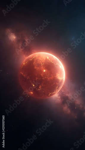 fantasy planet in space with stars, full moon in the night, nebula galaxy