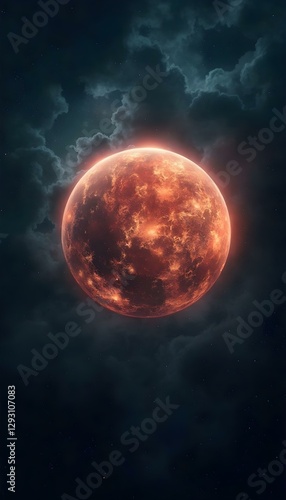 fantasy planet in space with stars, full moon in the night, nebula galaxy