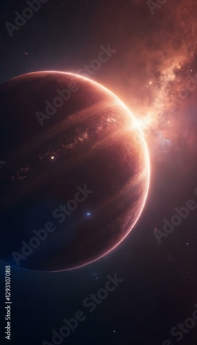 fantasy planet in space with stars, full moon in the night, nebula galaxy