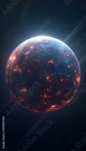 fantasy planet in space with stars, full moon in the night, nebula galaxy