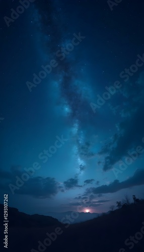 sunset over the mountains, galaxy sky starry night