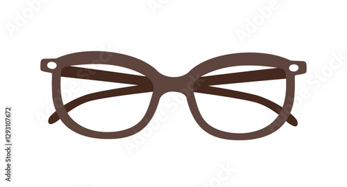 Glasses, eyewear design. Modern fashion eye wear accessory with classic rounded frame, lenses. Optical eyeglasses, spectacles for eyesight. Flat vector illustration isolated on white background