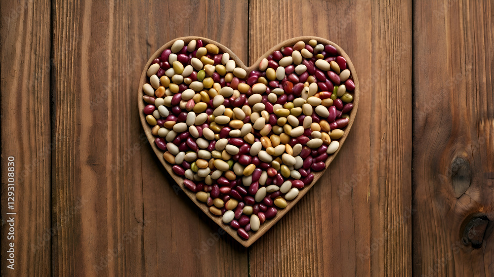 heart shaped candy, Heart Shaped Composition of Colorful Beans and Grains on Wooden Surface heart shaped candy, Heart Shaped Composition of Colorful Beans and Grains on Wooden Surface