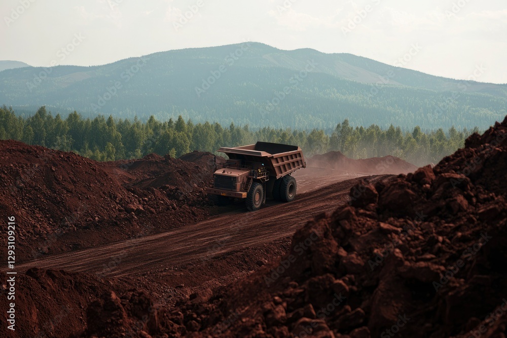 Naklejka premium Mining truck hauls ore on a mountain road
