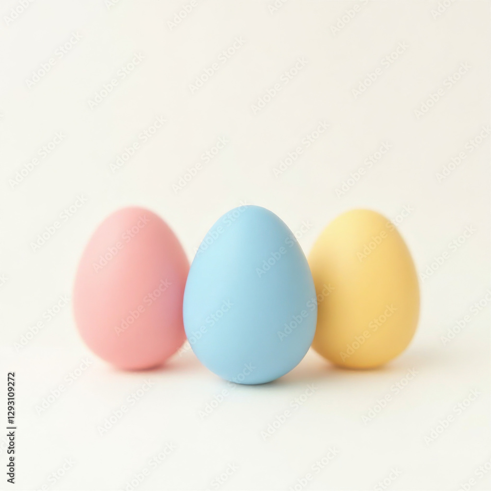 Minimalist Easter Eggs Arranged in Pastel Pink Blue Yellow Against White Background Minimalist Easter Eggs Arranged in Pastel Pink Blue Yellow Against White Background