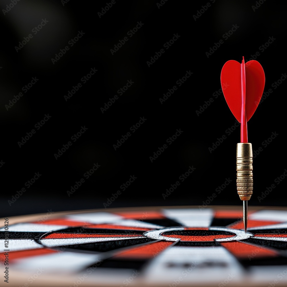 A dart with a heart tip hits the bullseye on a dartboard, symbolizing passion and precision. A dart with a heart tip hits the bullseye on a dartboard, symbolizing passion and precision.