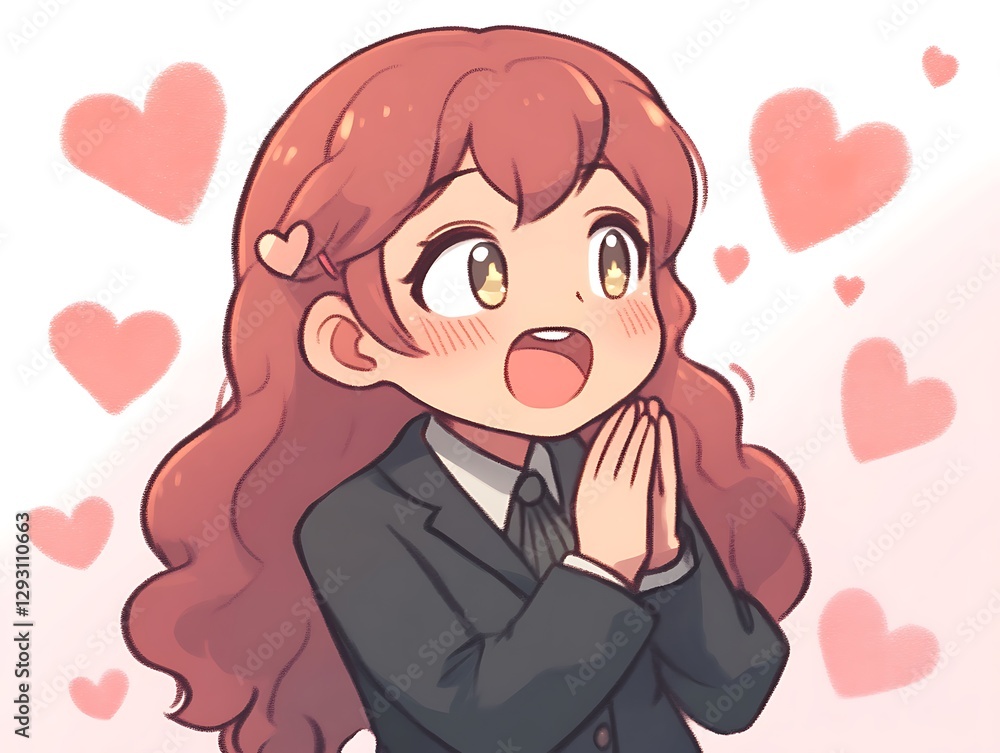 Excited girl in love surrounded by hearts background Excited girl in love surrounded by hearts background