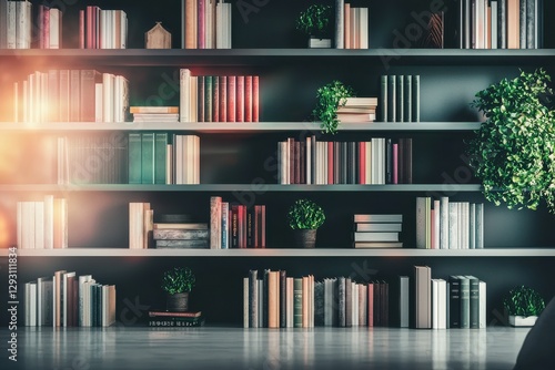 Bright Modern Home Office Background With Books and Plants Creating A Cozy Atmosphere For Online Presentations