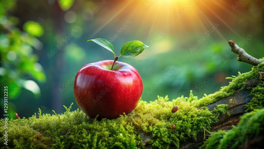 Growing Branch with Red Apple - Nature's Simple Beauty Stock Photo Growing Branch with Red Apple - Nature's Simple Beauty Stock Photo